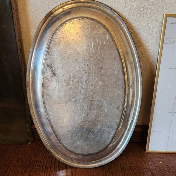 Silver rustic country tray vanity platter oval home decor - Picture 3 of 5